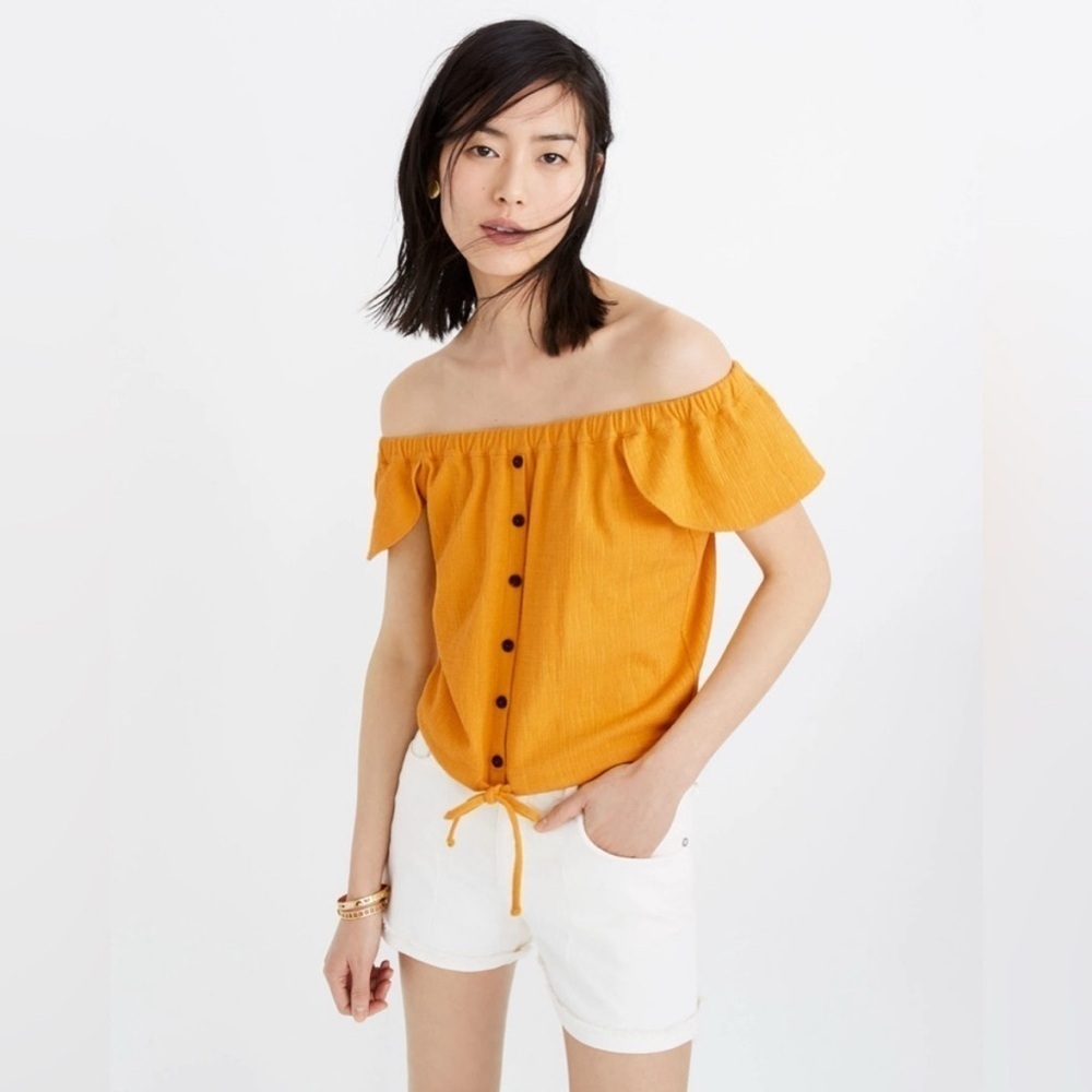 Madewell Texture & Thread Off-the-Shoulder Top in Celestial Gold - Size XS